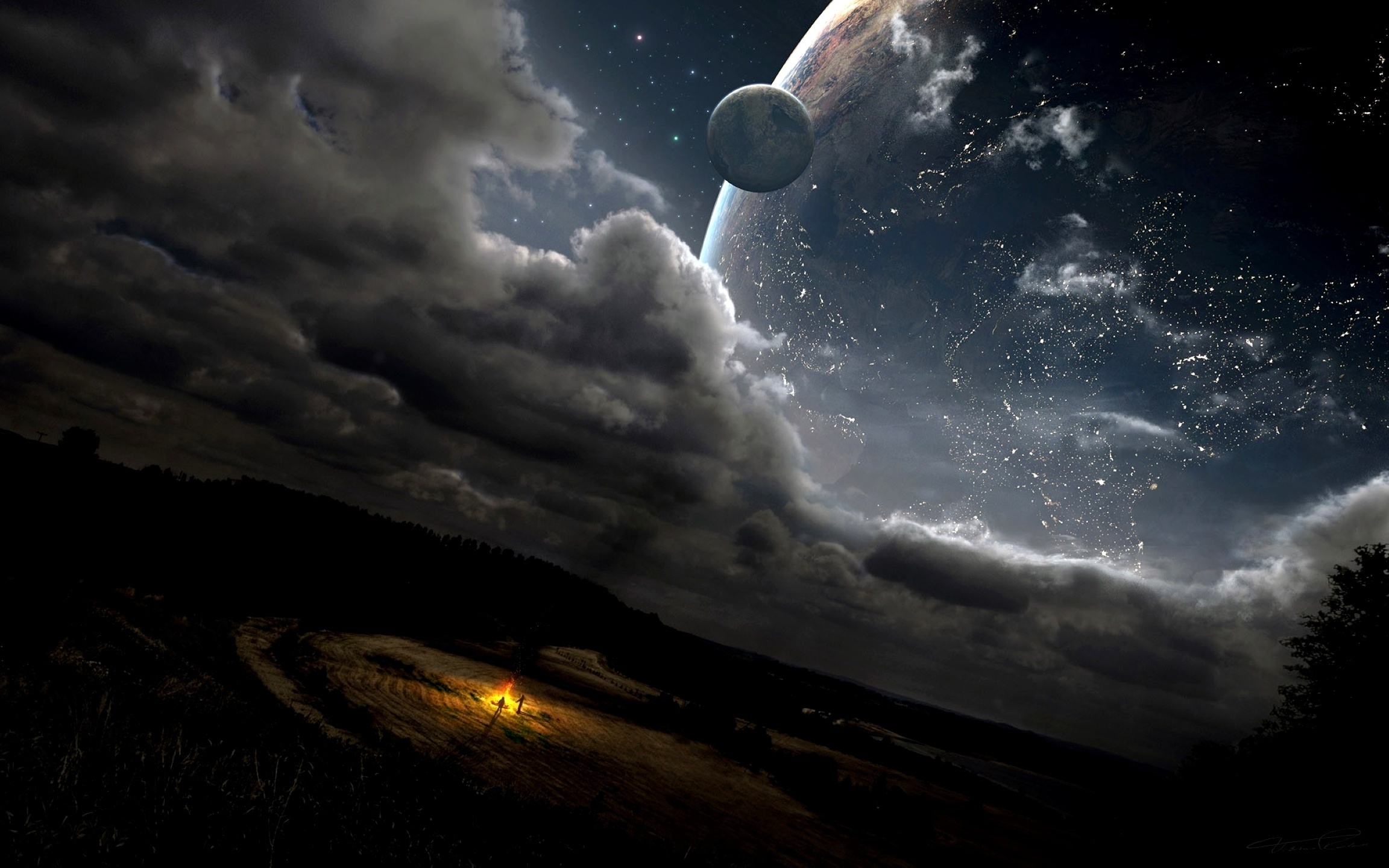 Космос планета сфера костёр