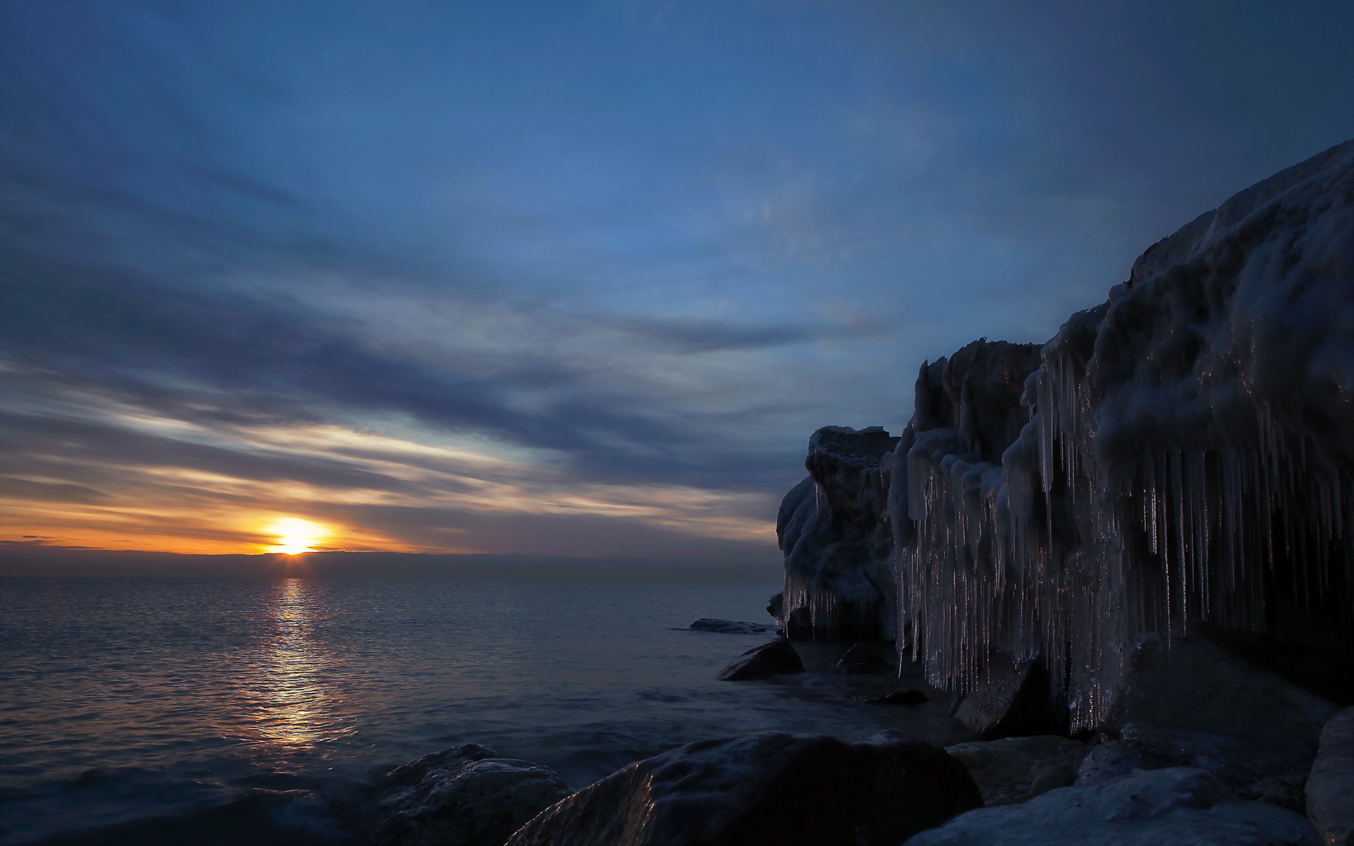 море лёд пейзаж закат