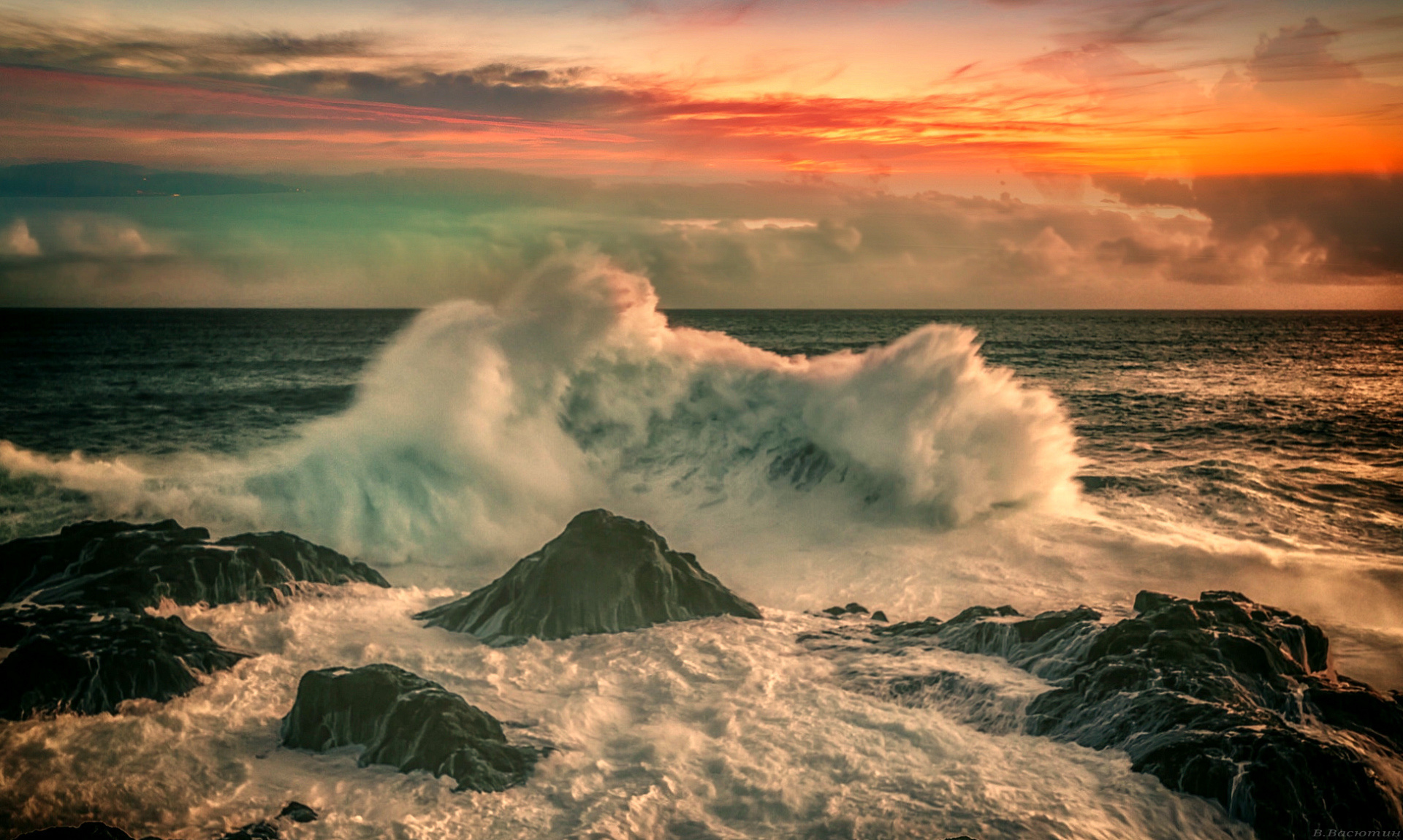 прибой море небо