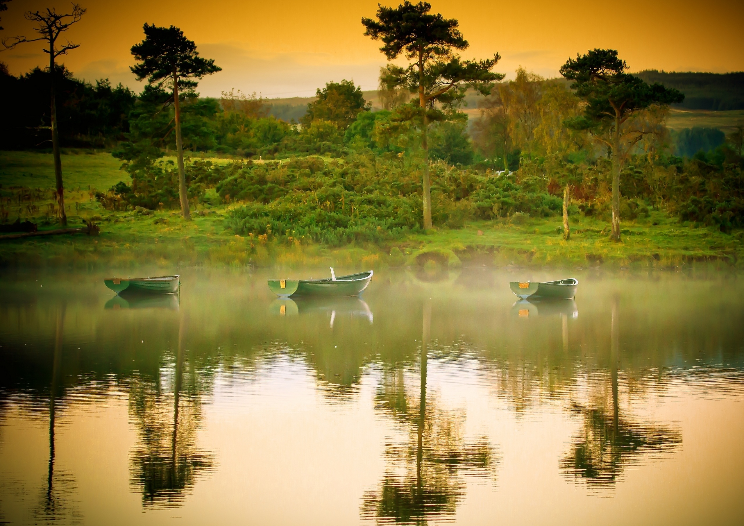 озеро небо осень природа